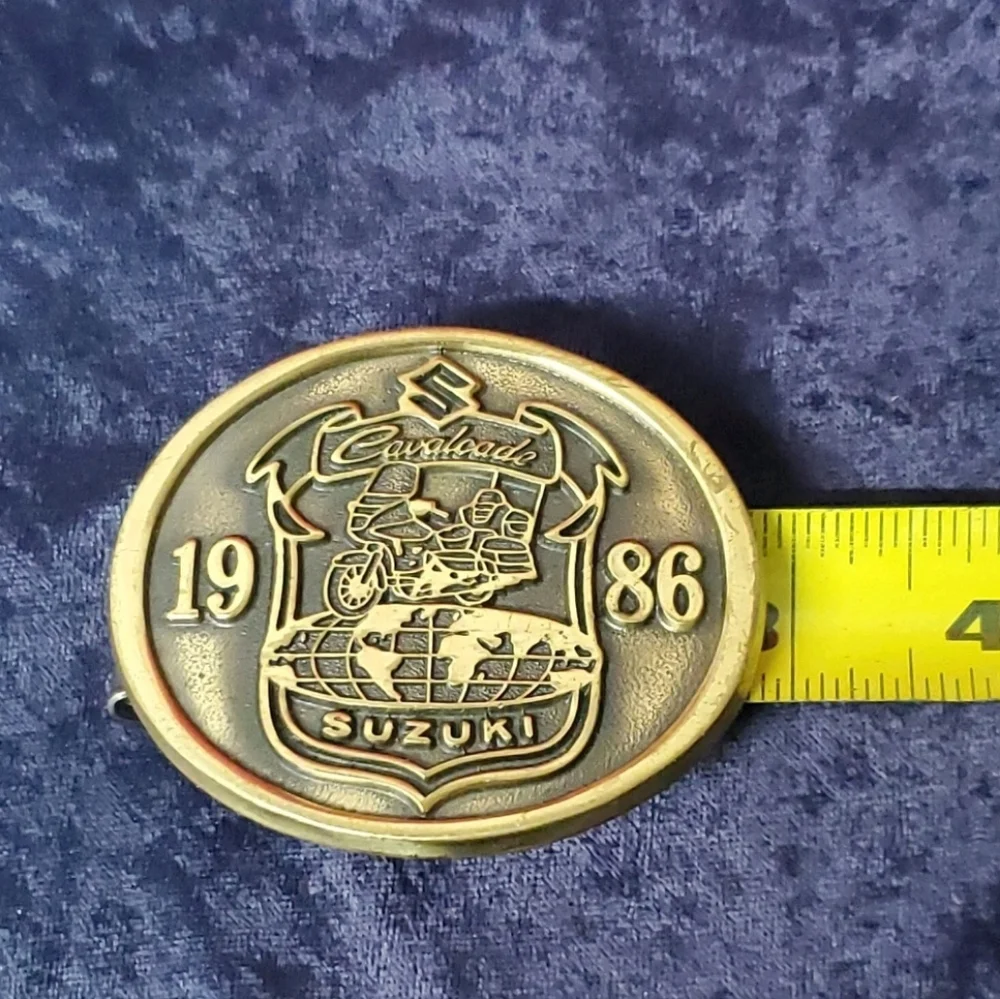 1986 Suzuki Cavalcade Solid Brass Belt Buckle Motorcycle Bike Biker Oval Classic